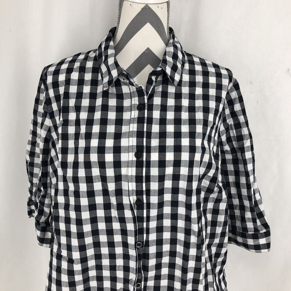 WOMAN WITHIN Black & White Plaid Casual Wear Button Up Shirt Large 18/20